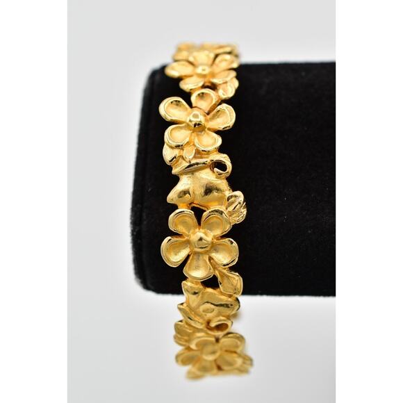 Givenchy Vintage Flower Butterfly Bangle Bracelet Chunky Brushed Gold Signed Bn6 - Picture 1 of 12